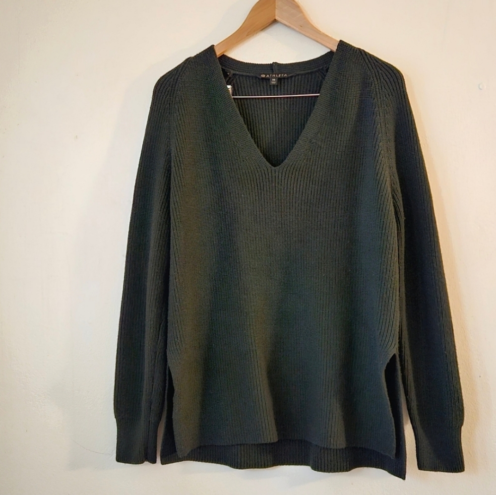 Athleta Dark Green Oversized Wool Blend Knit Sweater XS